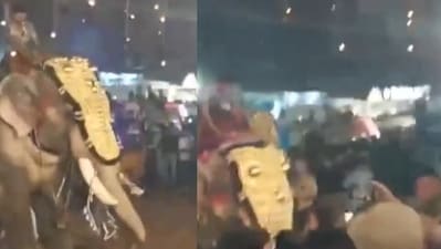 The terrifying incident took place at the Puthiyangadi temple festival at Tirur, Kerala. (X/@ANI) The terrifying incident took place at the Puthiyangadi temple festival at Tirur, Kerala. (X/@ANI)