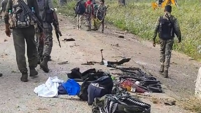 Belongings of District Reserve Guards (DRG) personnel who were killed in a Naxal attack in Chhattisgarh's Bijapur district, Monday, Jan. 6, 2025. (PTI) Belongings of District Reserve Guards (DRG) personnel who were killed in a Naxal attack in Chhattisgarh's Bijapur district, Monday, Jan. 6, 2025. (PTI)