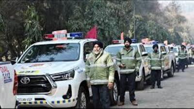 The SSF is equipped with 116 Toyota Hilux and 28 Mahindra Scorpios featuring dashboard cameras, first-aid kits, wireless systems, sirens, public address systems, and stretchers. Each vehicle, manned by 12 personnel in 3 shifts, covers a 30 km radius. (HT File) The SSF is equipped with 116 Toyota Hilux and 28 Mahindra Scorpios featuring dashboard cameras, first-aid kits, wireless systems, sirens, public address systems, and stretchers. Each vehicle, manned by 12 personnel in 3 shifts, covers a 30 km radius. (HT File)