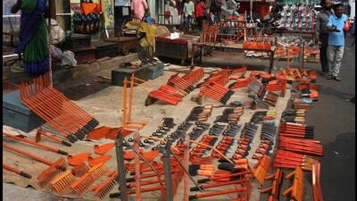 Unlike knives or swords, koytas are inexpensive, easy to source, and intimidating in appearance, the officer who as inspector investigated multiple cases in the case said. Local markets sell it at prices ranging from ₹200 to ₹500, depending on quality and size. (REPRESENTATIVE PHOTO) Unlike knives or swords, koytas are inexpensive, easy to source, and intimidating in appearance, the officer who as inspector investigated multiple cases in the case said. Local markets sell it at prices ranging from ₹200 to ₹500, depending on quality and size. (REPRESENTATIVE PHOTO)