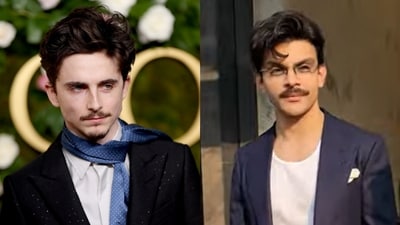 Timothee Chalamet and Veer Pahariya sporting the same moustache Timothee Chalamet and Veer Pahariya sporting the same moustache