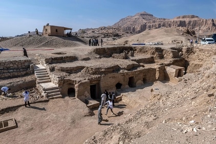 Visitors walk around a dig showcasing the tomb of an overseer of the palace of Queen Teti Sheri, during a media event to announce new discoveries by an Egyptian archaeological mission in Deir El-Bahari on the Nile's west bank in Luxor on January 8, 2025. (AFP) Visitors walk around a dig showcasing the tomb of an overseer of the palace of Queen Teti Sheri, during a media event to announce new discoveries by an Egyptian archaeological mission in Deir El-Bahari on the Nile's west bank in Luxor on January 8, 2025. (AFP)