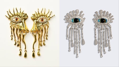 Theater.xyz (L) and Schiaparelli earrings (R) Theater.xyz (L) and Schiaparelli earrings (R)