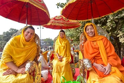 Foreign devotees take part in the 'Chavni Pravesh' procession. (PTI) Foreign devotees take part in the 'Chavni Pravesh' procession. (PTI)
