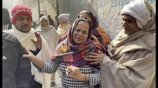 Kin of victim Reena after the crime on Wednesday. (HT Photo)
