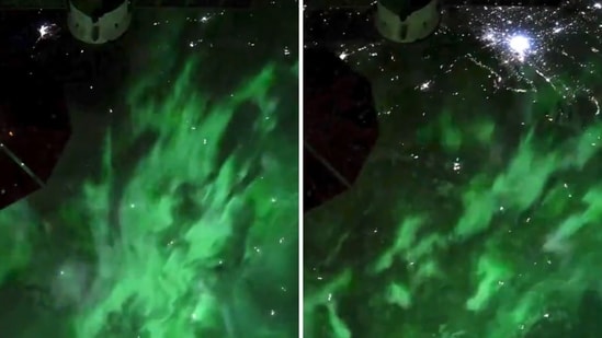 Screengrab from the video of an aurora shared by a NASA astronaut aboard the ISS. (X/@astro_Pettit)