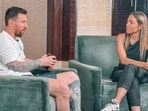 Lionel Messi and Sofi Martinez during an interview. Lionel Messi and Sofi Martinez during an interview.