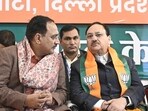 BJP chief JP Nadda in a conversation with Delhi BJP chief Virendra Sachdeva. (Sanjeev Verma/HT Photo) BJP chief JP Nadda in a conversation with Delhi BJP chief Virendra Sachdeva. (Sanjeev Verma/HT Photo)