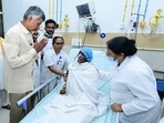 Andhra Pradesh chief minister N Chandrababu Naidu visits the injured of the 'Tirupati temple stampede' incident, at SWIMS Hospital in Tirupati on Thursday. 