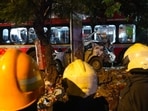 On Thursday morning, passengers on a civic transport service bus narrowly avoided death when it caught fire in the Navi Mumbai district in Maharashtra. On Thursday morning, passengers on a civic transport service bus narrowly avoided death when it caught fire in the Navi Mumbai district in Maharashtra.