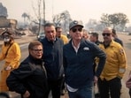 California Governor Gavin Newsom and Los Angeles Mayor Karen Bass tour the downtown business district of Pacific Palisades as the Palisades Fire continues to burn. California Governor Gavin Newsom and Los Angeles Mayor Karen Bass tour the downtown business district of Pacific Palisades as the Palisades Fire continues to burn.