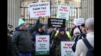 Farmers take part in a protest over the changes to inheritance tax (IHT) rules outside the Oxford Farming Conference, at The Examination Schools, Oxford (Andrew Matthews/PA) Farmers take part in a protest over the changes to inheritance tax (IHT) rules outside the Oxford Farming Conference, at The Examination Schools, Oxford (Andrew Matthews/PA)