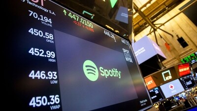 Spotify Technologies SA signage on the floor of the New York Stock Exchange (NYSE) in New York, US, on Thursday, Jan. 2, 2025. (Michael Nagle/Bloomberg) Spotify Technologies SA signage on the floor of the New York Stock Exchange (NYSE) in New York, US, on Thursday, Jan. 2, 2025. (Michael Nagle/Bloomberg)