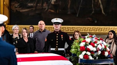 The casket of late former US President Jimmy Carter in the Rotunda of the US Capitol in Washington, DC. Carter, the former Georgia peanut farmer who as president brokered a historic and lasting peace accord between Israel and Egypt in a single term marred by soaring inflation, an oil shortage and Iran's holding of American hostages, died December 29 at 100 years of age. (Valerie Plesch/Bloomberg) The casket of late former US President Jimmy Carter in the Rotunda of the US Capitol in Washington, DC. Carter, the former Georgia peanut farmer who as president brokered a historic and lasting peace accord between Israel and Egypt in a single term marred by soaring inflation, an oil shortage and Iran's holding of American hostages, died December 29 at 100 years of age. (Valerie Plesch/Bloomberg)