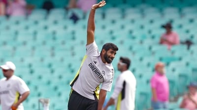 India�s captain Jasprit Bumrah stretches before the start of day three of the fifth cricket test match between Australia and India at The SCG in Sydney on January 5, 2025. (Photo by DAVID GRAY / AFP) (AFP) India�s captain Jasprit Bumrah stretches before the start of day three of the fifth cricket test match between Australia and India at The SCG in Sydney on January 5, 2025. (Photo by DAVID GRAY / AFP) (AFP)