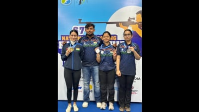 Chandigarh shooting squad in a jubilant mood after winning medals in the 67th National Shooting Championship Competitions. (HT Photo) Chandigarh shooting squad in a jubilant mood after winning medals in the 67th National Shooting Championship Competitions. (HT Photo)