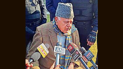 National Conference (JKNC) president Farooq Abdullah speaks to the media in Jammu on Thursday. (ANI)