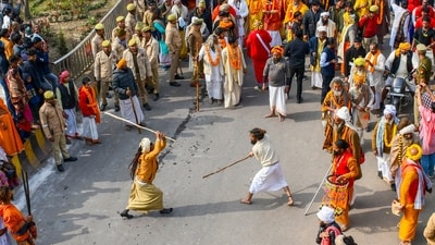 An estimated 40 crore devotees from all over the world are getting ready to attend the sacred Sangam in Prayagraj, where the Ganga, Yamuna, and legendary Saraswati rivers confluence, as part of the epic Mahakumbh Mela 2025, one of the biggest religious gatherings in the world. (PTI) An estimated 40 crore devotees from all over the world are getting ready to attend the sacred Sangam in Prayagraj, where the Ganga, Yamuna, and legendary Saraswati rivers confluence, as part of the epic Mahakumbh Mela 2025, one of the biggest religious gatherings in the world. (PTI)