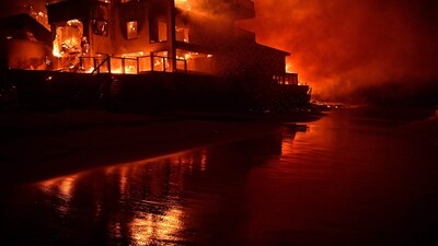 A beach house is engulfed in flames as the Palisades Fire burns along Pacific Coast Highway in Malibu, California. (AFP) A beach house is engulfed in flames as the Palisades Fire burns along Pacific Coast Highway in Malibu, California. (AFP)