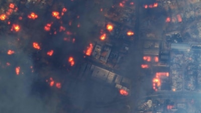 Satellite image showing homes and buildings burning on East Altadena Drive during the Eaton Fire in Altadena, California. (AFP) Satellite image showing homes and buildings burning on East Altadena Drive during the Eaton Fire in Altadena, California. (AFP)