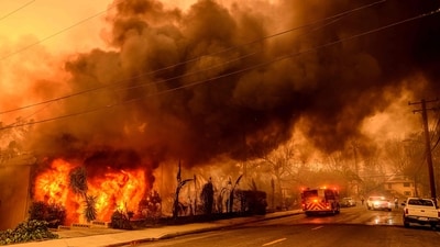 At least five people died in wildfires raging around Los Angeles, with more deaths feared, law enforcement said January 8, as terrifying blazes levelled whole streets, torching cars and houses in minutes. More than 1,000 buildings have burned in multiple wildfires that have erupted around America's second-biggest city, forcing tens of thousands of people from their homes. (AFP) At least five people died in wildfires raging around Los Angeles, with more deaths feared, law enforcement said January 8, as terrifying blazes levelled whole streets, torching cars and houses in minutes. More than 1,000 buildings have burned in multiple wildfires that have erupted around America's second-biggest city, forcing tens of thousands of people from their homes. (AFP)