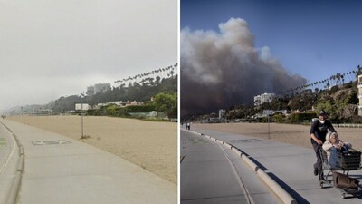 Pacific Palisades neighbourhood before and after wildfires (Google Earth, AP) Pacific Palisades neighbourhood before and after wildfires (Google Earth, AP)