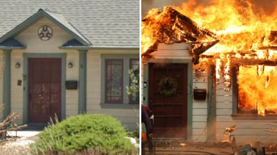 A home burning during the Eaton Fire on January 8, 2025 in Altadena, California (Google Earth, Getty Images) A home burning during the Eaton Fire on January 8, 2025 in Altadena, California (Google Earth, Getty Images)