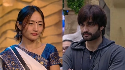 Vivian Dsena drags Chum Darang aggressively during a task in Bigg Boss 18. (Twitter) Vivian Dsena drags Chum Darang aggressively during a task in Bigg Boss 18. (Twitter)