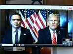 US President-elect Donald Trump and his attorney Todd Blanche are seen on a screen at Manhattan Criminal Court in New York, U.S., on January 10, 2025.