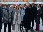 The cast of the NBC Today Show Peter Alexander, Al Roker, Savannah Guthrie, Hoda Kotb, Jenna Bush Hager, Dylan Dreyer, Carson Daily, Sheinelle Jones and Willie Geist stand during the last broadcast of the program with host Hoda Kotb in Rockefeller Center in New York City, U.S., January 10, 2025. REUTERS/David Dee Delgado