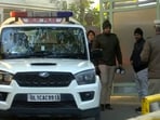 Police officials outside Delhi Public School, RK Puram, after it received a bomb threat email. 