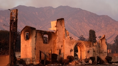 The Altadena Community Church is pictured the day after it was destroyed by the Eaton Fire. (AP Photo/Chris Pizzello) The Altadena Community Church is pictured the day after it was destroyed by the Eaton Fire. (AP Photo/Chris Pizzello)