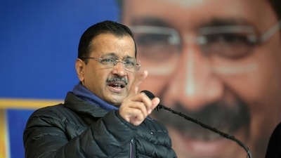 Arvind Kejriwal during a press conference at the AAP office in New Delhi on Friday. (RAJ K RAJ /HT PHOTO)