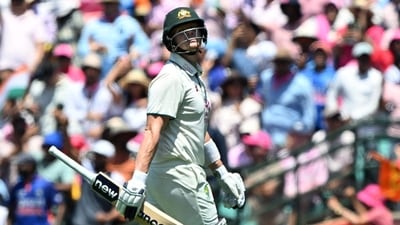 Steve Smith reacts after being dismissed on 9999 Test runs by Prasidh Krishna at the SCG. (AFP) Steve Smith reacts after being dismissed on 9999 Test runs by Prasidh Krishna at the SCG. (AFP)