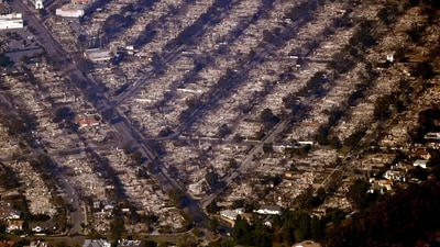 Homes are seen burned while a few still stand, Thursday, Jan. 9, 2025, in the Pacific Palisades section of Los Angeles. (AP Photo/Mark J. Terrill) Homes are seen burned while a few still stand, Thursday, Jan. 9, 2025, in the Pacific Palisades section of Los Angeles. (AP Photo/Mark J. Terrill)