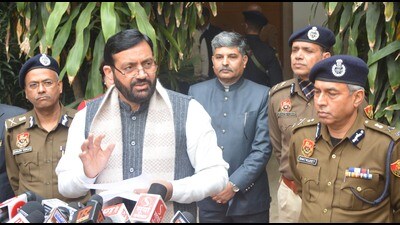 Haryana CM Nayab Singh Saini addressing media after state level review meeting at Panchkula police line on Friday. (Sant Arora/HT) Haryana CM Nayab Singh Saini addressing media after state level review meeting at Panchkula police line on Friday. (Sant Arora/HT)