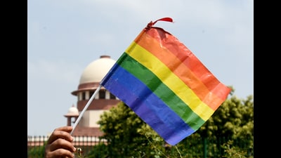 New Delhi, India - Sept. 6, 2018: The Activists and Supporters of Article 377 in the Supreme Court Verdict on Article 377 at Supreme Court Campus in New Delhi, India, on Thursday, September 6, 2018. (Photo by Sushil Kumar/ Hindustan Times) (Sushil Kumar/HT PHOTO)
