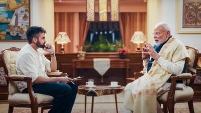 Prime Minister Narendra Modi with Zerodha co-founder Nikhil Kamath. (PTI) Prime Minister Narendra Modi with Zerodha co-founder Nikhil Kamath. (PTI)