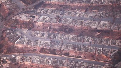 Aerial views show destroyed homes as the Palisades Fire continues to burn on January 9, 2025, in Pacific Palisades, California. Residents in affected areas ventured back to scenes of devastation, with brick chimneys towering over scorched debris and charred vehicles. Schools remained closed for a second day due to smoke and air contamination. (Getty Images via AFP) Aerial views show destroyed homes as the Palisades Fire continues to burn on January 9, 2025, in Pacific Palisades, California. Residents in affected areas ventured back to scenes of devastation, with brick chimneys towering over scorched debris and charred vehicles. Schools remained closed for a second day due to smoke and air contamination. (Getty Images via AFP)