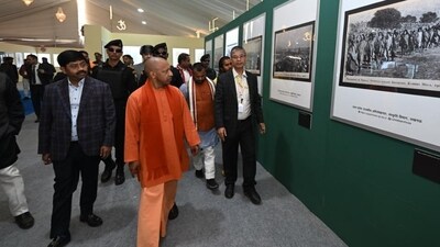 Uttar Pradesh chief minister Yogi Adityanath at Kala Kumbh exhibition in mela area in Prayagraj on January 10. (HT photo) Uttar Pradesh chief minister Yogi Adityanath at Kala Kumbh exhibition in mela area in Prayagraj on January 10. (HT photo)