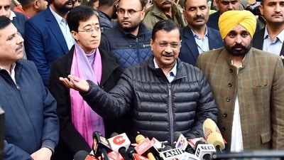 Aam Aadmi Party (AAP) national convener Arvind Kejriwal with Delhi CM Atishi, Punjab CM Bhagwant Mann and party leader Sanjay Singh. (ANI) Aam Aadmi Party (AAP) national convener Arvind Kejriwal with Delhi CM Atishi, Punjab CM Bhagwant Mann and party leader Sanjay Singh. (ANI)