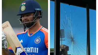 Rinku Singh smashed the glass panel of the media box of St George's Park in Gqeberha with a six. Rinku Singh smashed the glass panel of the media box of St George's Park in Gqeberha with a six.