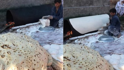 The caption of the video read, 'World's largest roti, 12-feet long.' (Instagram/@youcreatorzee) The caption of the video read, 'World's largest roti, 12-feet long.' (Instagram/@youcreatorzee)