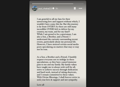 Yuzvendra Chahal's Instagram story