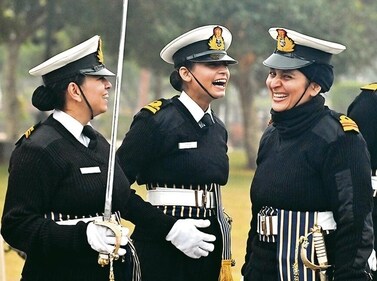 BTS: Indian Navy personnel share a light moment during the rehearsals. (Photo: Sanjay Sharma/ANI) BTS: Indian Navy personnel share a light moment during the rehearsals. (Photo: Sanjay Sharma/ANI)