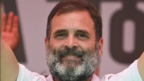 Gandhi’s lawyer had filed an application seeking permission to remain present through video conferencing as per the rules, and the court granted it. (HT FILE)