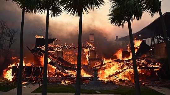 A home burns during the Palisades Fire in Pacific Palisades, California, on January 8, 2025.&nbsp;(Agustin Paullier/AFP)