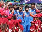 India's captain Rohit Sharma with teammates Virat Kohli, Hardik Pandya, Ravindra Jadeja India's captain Rohit Sharma with teammates Virat Kohli, Hardik Pandya, Ravindra Jadeja
