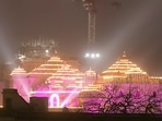 A view of illuminated Ram Mandir on the occasion of 'Pratishtha Dwadashi', the first anniversary of the Pran Pratishtha of Sri Ram Janmabhoomi Temple, in Ayodhya