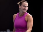 Aryna Sabalenka of Belarus reacts during a training session ahead of the Australian Open tennis tournament in Melbourne on January 9